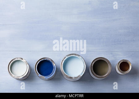 High Angle View Of Paint Can On Wooden Plank Stock Photo