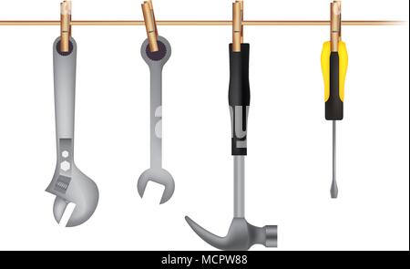 set tools hanging icons Stock Vector