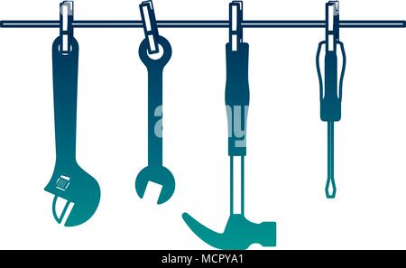 set tools hanging icons Stock Vector