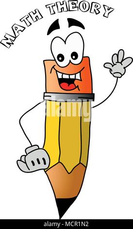 Happy pencil character MATH THEORY - Vector Stock Vector