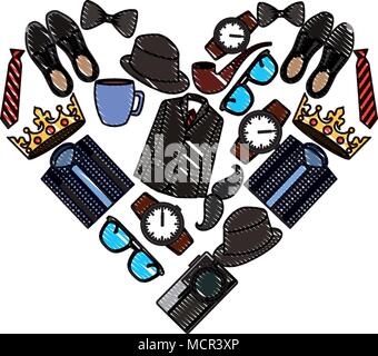 fathers day set icons with heart shape Stock Vector