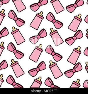 baby milk bottles and bows pattern Stock Vector