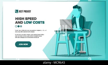 Main Web Page Design Vector. Business Screen. Innovation Idea. Cartoon People. Engineer Device. Illustration Stock Vector
