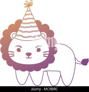 cute lion with party hat over white background, vector illustration ...