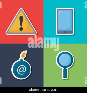 icon set of cyber security concept over colorful squares, vector illustration Stock Vector