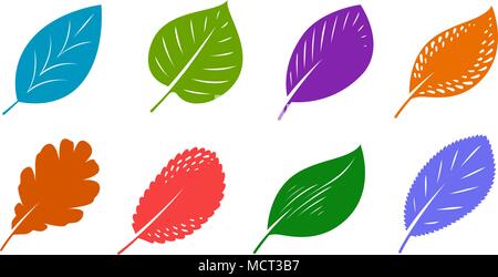 Decorative leaves set. Autumn, nature concept. Vector illustration isolated on white background Stock Vector