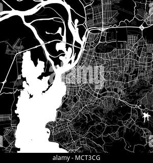 Area map of Porto Alegre, Brazil. Dark background version for infographic and marketing projects. This map of Porto Alegre,  Rio Grande do Sul, contai Stock Vector