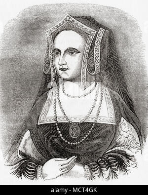 Catherine Parr, also spelled Katherine, Katheryn or Katharine, 1512 - 1548.  Queen of England and of Ireland (1543–47) as the last of the six wives of King Henry VIII.  From Old England: A Pictorial Museum, published 1847. Stock Photo