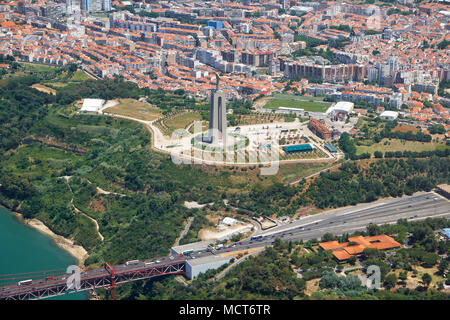 The air view of Sanctuary of Christ the King (Cristo Rei) in Almada. Lisbon. Portugal Stock Photo