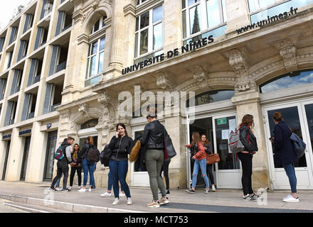 Students outside NImes University in France Stock Photo