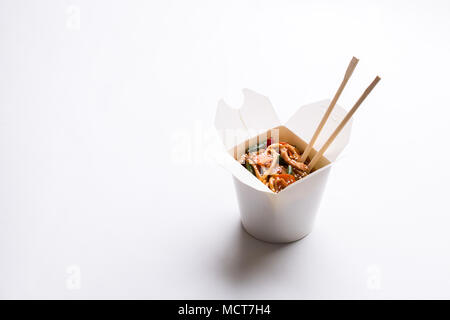 Chinese noodles in cardboard box Stock Photo