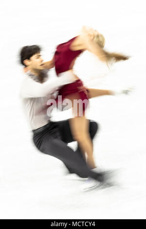 Motion blur action of Kaitlyn Weaver/Andrew Poje (CAN) in the Figure Skating - Ice Dance Free at the Olympic Winter Games PyeongChang 2018 Stock Photo