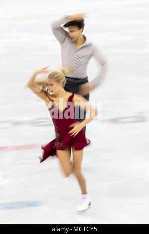 Motion blur action of Kaitlyn Weaver/Andrew Poje (CAN) in the Figure Skating - Ice Dance Free at the Olympic Winter Games PyeongChang 2018 Stock Photo