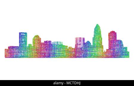 Charlotte skyline silhouette - multicolor line art Stock Vector