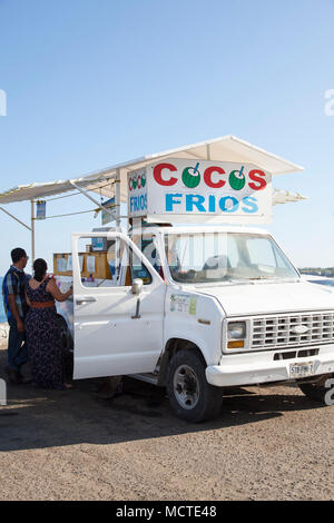 Coconuts sold from a truck  Los Cabos, Baja California Sur, Mexico Stock Photo