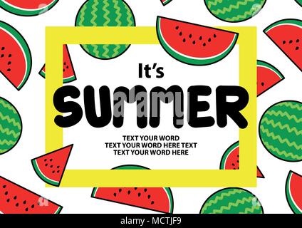 Poster or background design in simple style with space for text. Template for summer event with watermelon random on background. Stock Vector