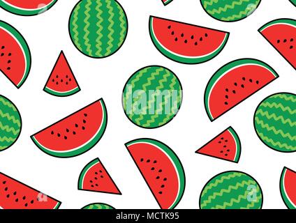 Seamless pattern design for Summer. Cute watermelon random on white background. Stock Vector