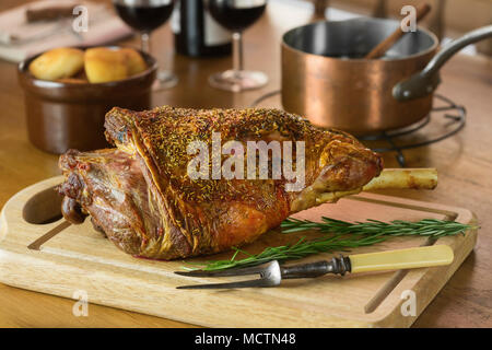 Roast leg of lamb with rosemary Stock Photo