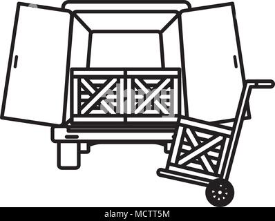 line trunk delivery transport with wood boxes Stock Vector