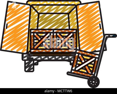 doodle trunk delivery transport with wood boxes Stock Vector