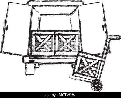 grunge trunk delivery transport with wood boxes Stock Vector