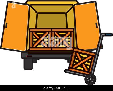 color trunk delivery transport with wood boxes Stock Vector