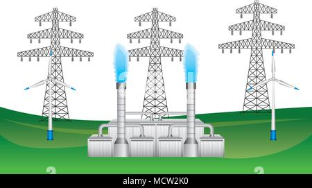 electric towers energy over landscape Stock Vector