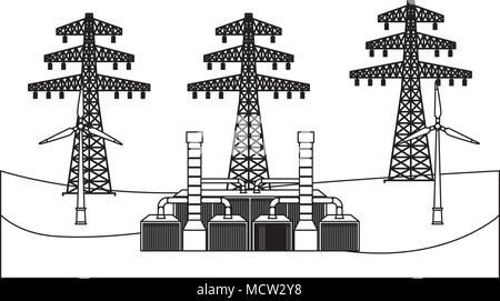 electric towers energy over landscape Stock Vector