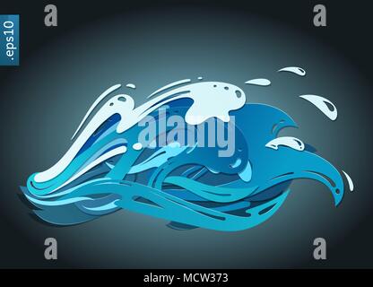 stylized paper ocean waves with a drops and splashes, isolated vector illustration Stock Vector