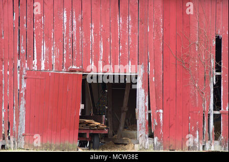 Old Red Barn with  doors opened Stock Photo