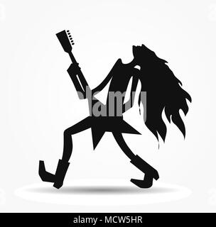 Vector silhouette of the metalhead, long haired rock guitarist cartoon image Stock Vector