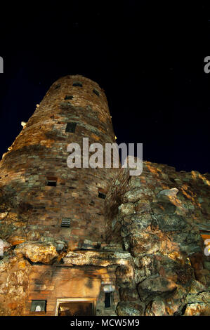 A 35-second exposure the Watchtower in the Grand Canyon National Park under a starry night sky. Stock Photo