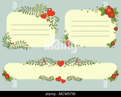 Doodle ornate floral Valentines day frames set. Romantic vector elements for your design Stock Vector