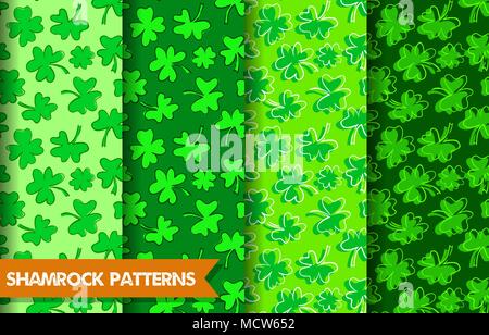 Seamless vector Shamrock patterns, the Irish St Patricks Day themed Stock Vector