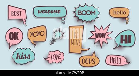 Comic text speeech bubble pop art Stock Vector