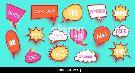 Comic text speeech bubble pop art Stock Vector