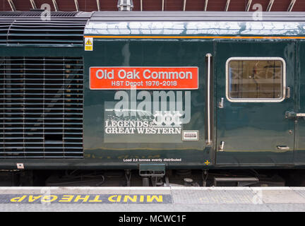 Old Oak Common GWR Class 43 HST at Paddington Station, Praed Street, Paddington, London, W2, UK Stock Photo