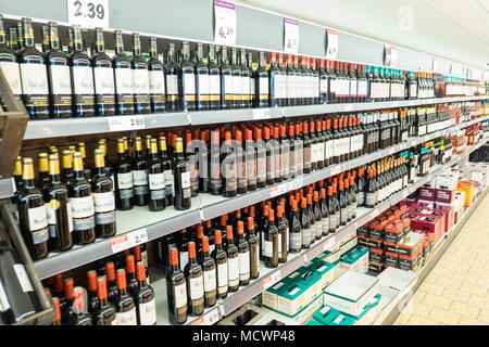 Huge,choice,wine,German,supermarket,chain,store,retail,shop,shopping,Lidl,on,outskirts,of,Limoux,Aude,region,South,of,France,French,Europe,European, Stock Photo