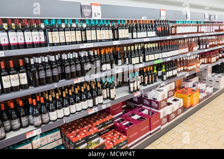 Huge,choice,wine,German,supermarket,chain,store,retail,shop,shopping,Lidl,on,outskirts,of,Limoux,Aude,region,South,of,France,French,Europe,European, Stock Photo