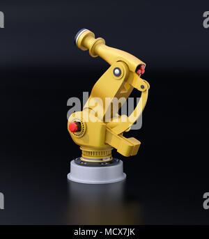 Yellow heavyweight robotic arm isolated on black background. 3D rendering image. Stock Photo