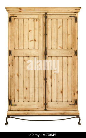 Traditional vintage wooden wardrobe closet with ironmongery Stock Photo