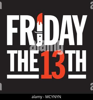 Friday 13th Vector Design. Great graphic design element for Friday 13 social media posts and advertising with bloody dagger making the I in Friday. Stock Vector