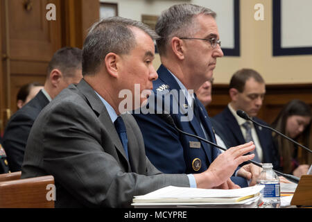 Under Secretary of Defense for Policy John C. Rood, and Air Force Gen. John E. Hyten, commander of U.S. Strategic Command, testify before the House Armed Services Committee in Washington, D.C. March 7, 2018. (DoD photo by EJ Hersom) Stock Photo