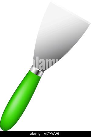 Metal spatula with green handle isolated on a white background Stock Vector