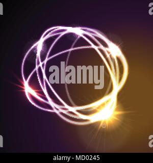 Glowing neon abstract circles shiny background. Energy effect logo vector template design Stock Vector