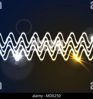 Glowing neon abstract waveform background with lens flares. Vector design Stock Vector