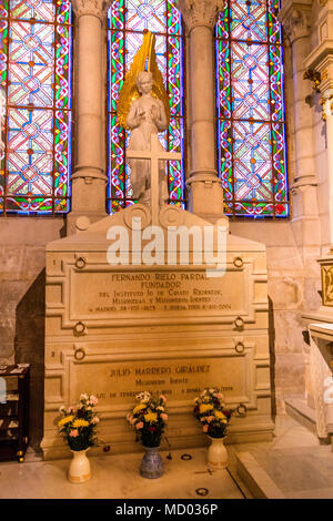 MADRID, SPAIN - 30 MARCH, 2018: Interior of the crypt Almudena Cathedral in the Gothic style tourist attraction. Stock Photo