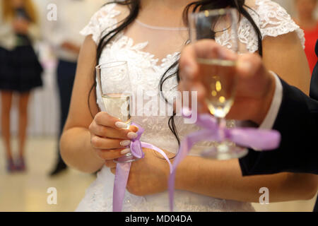Champagne for bride and groom at wedding reception Stock Photo