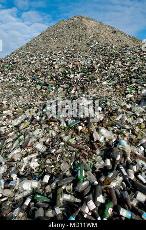 Mountain of glass bottles to be recycled Stock Photo