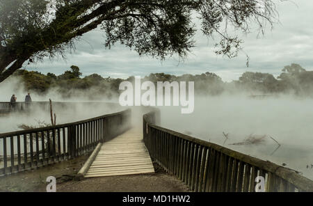 Beautiful shot of a wooden walkway leading into a rocky gorge with ...